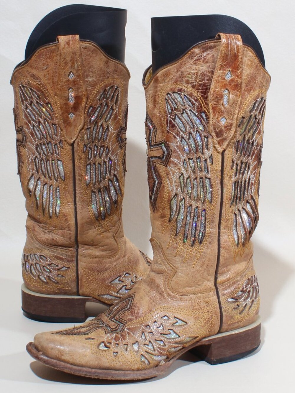 Womens Vintage Brown Distressed Leather Square Toe Cowgirl Western Boots Sz 5.5